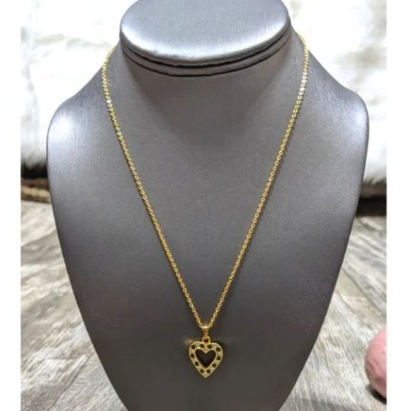 Dainty Gold Tone Heart & Rhinestone Necklace - Picture 1 of 5